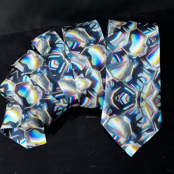 Psychedelic Rainbow  Menswear Necktie Tie Neckwear Club Party Mirror Disco DJ - Picture 1 of 8